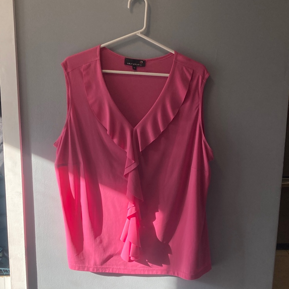 SKU#27 LauraPlus  Bright Pink Ruffle V-Neck Sleeveless Camisole